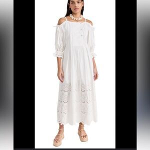 ULLA JOHNSON Narcisa cold-shoulder broderie anglaise cotton maxi dress size 8